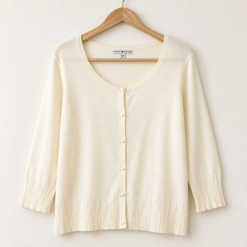 Tommy Hilfiger Coquette Cardigan Womens XL Cream Preppy Old Money Aesthetic Soft